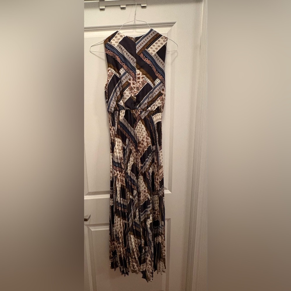 Noni Pleated Maxi Dress Patchwork Print Elastic Waist Small Tall - Picture 7 of 11